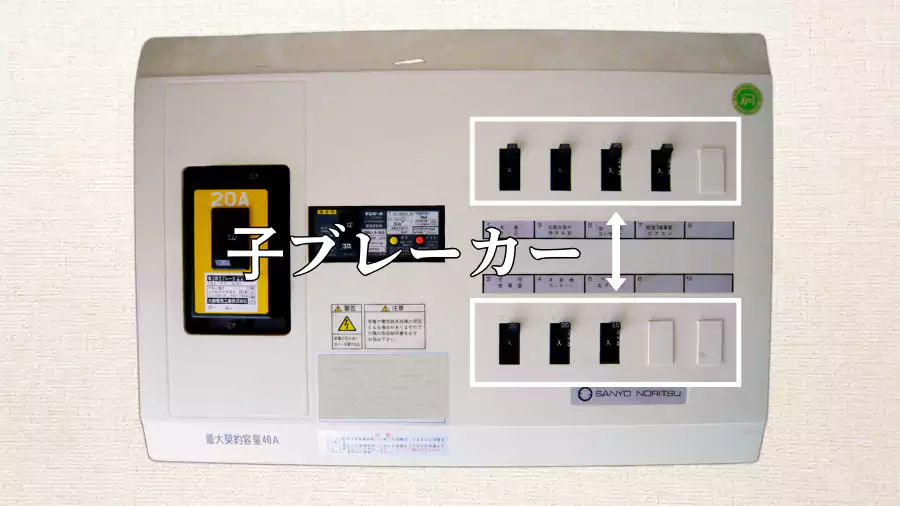 分電盤で、子ブレーカーをOFFにする。